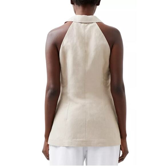 FRENCH CONNECTION TOP WOMENS 2 BIRDIE LINEN BLEND HALTER VEST BLOUSE TAN NEW - Picture 2 of 13